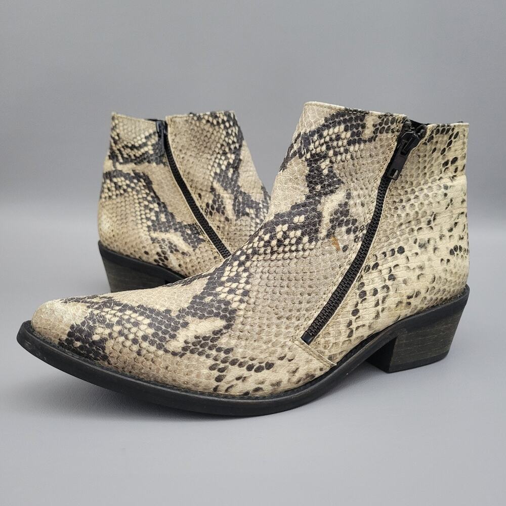 Free People Booties Womens 39/8.5 Leather Snakeskin Western Boots Double Zipper